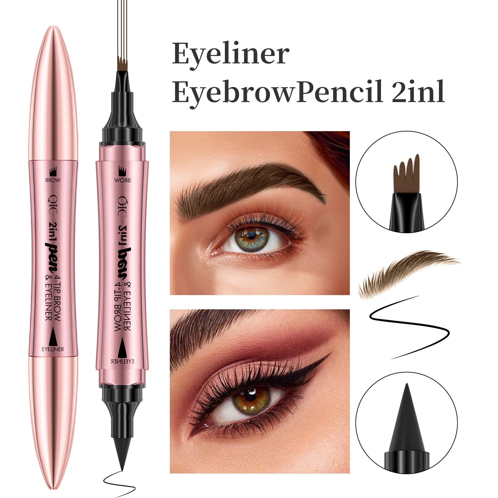 2-in-1 Eyebrow Pencil & Eyeliner – Double-Headed Four-Fork Liquid Brow Pen with Micro-Carved Tip for Natural & Defined Eye Makeup