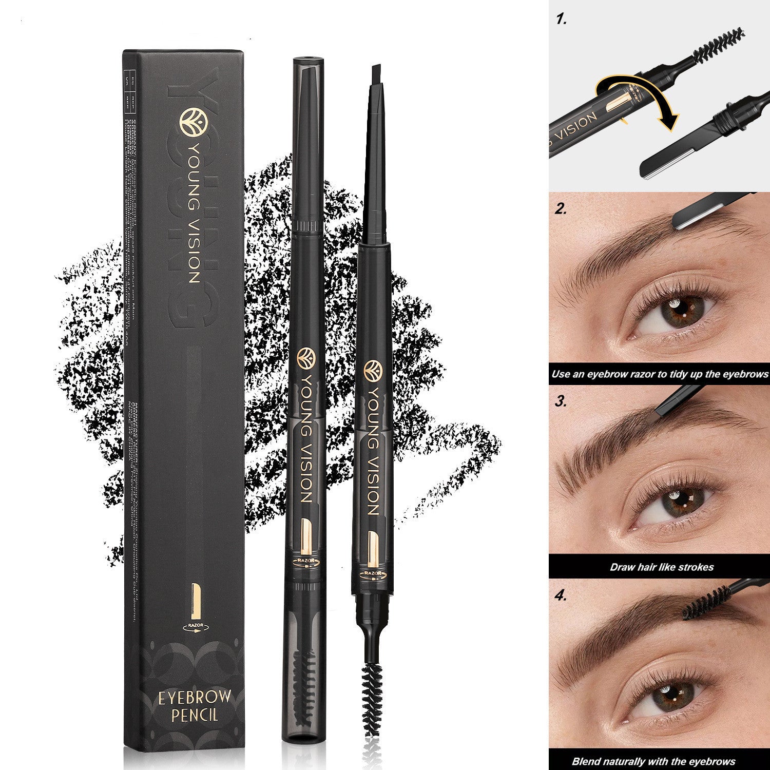 Fog Sense 3-in-1 Eyebrow Pencil – Waterproof, Smudge-Proof Eyebrow Definer with Pencil, Powder & Brush