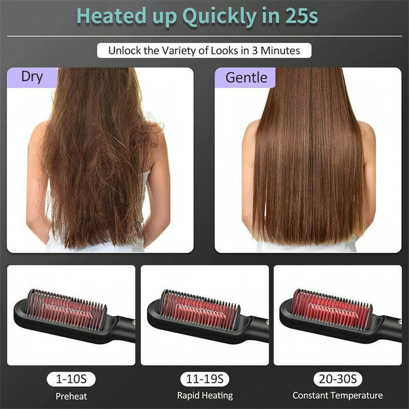 2-in-1 Hair Straightener & Curling Hot Comb – Negative Ion Electric Hair Brush for Smooth & Shiny Styling