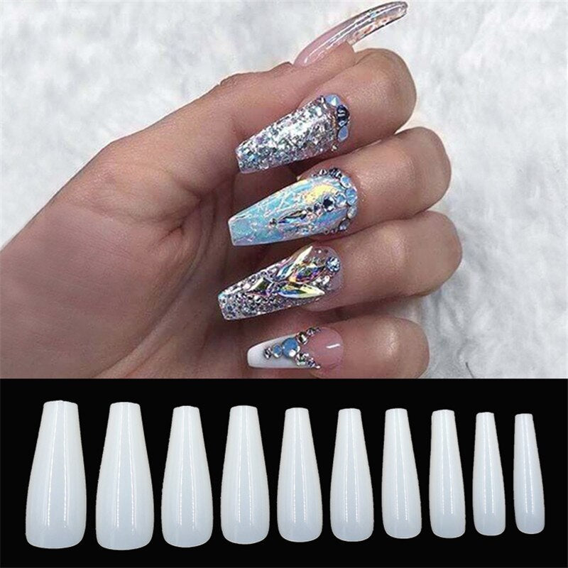 500pcs Transparent Natural Color Ballet Fake Nails – Full Cover Nail Tips for DIY Manicure