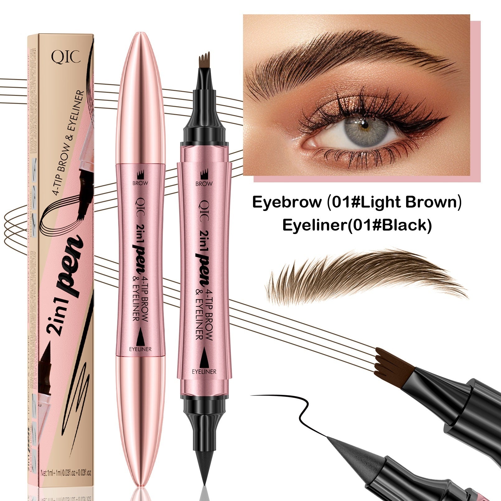 2-in-1 Eyebrow Pencil & Eyeliner – Double-Headed Four-Fork Liquid Brow Pen with Micro-Carved Tip for Natural & Defined Eye Makeup