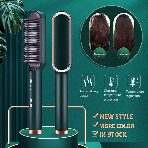 2-in-1 Hair Straightener & Curling Hot Comb – Negative Ion Electric Hair Brush for Smooth & Shiny Styling
