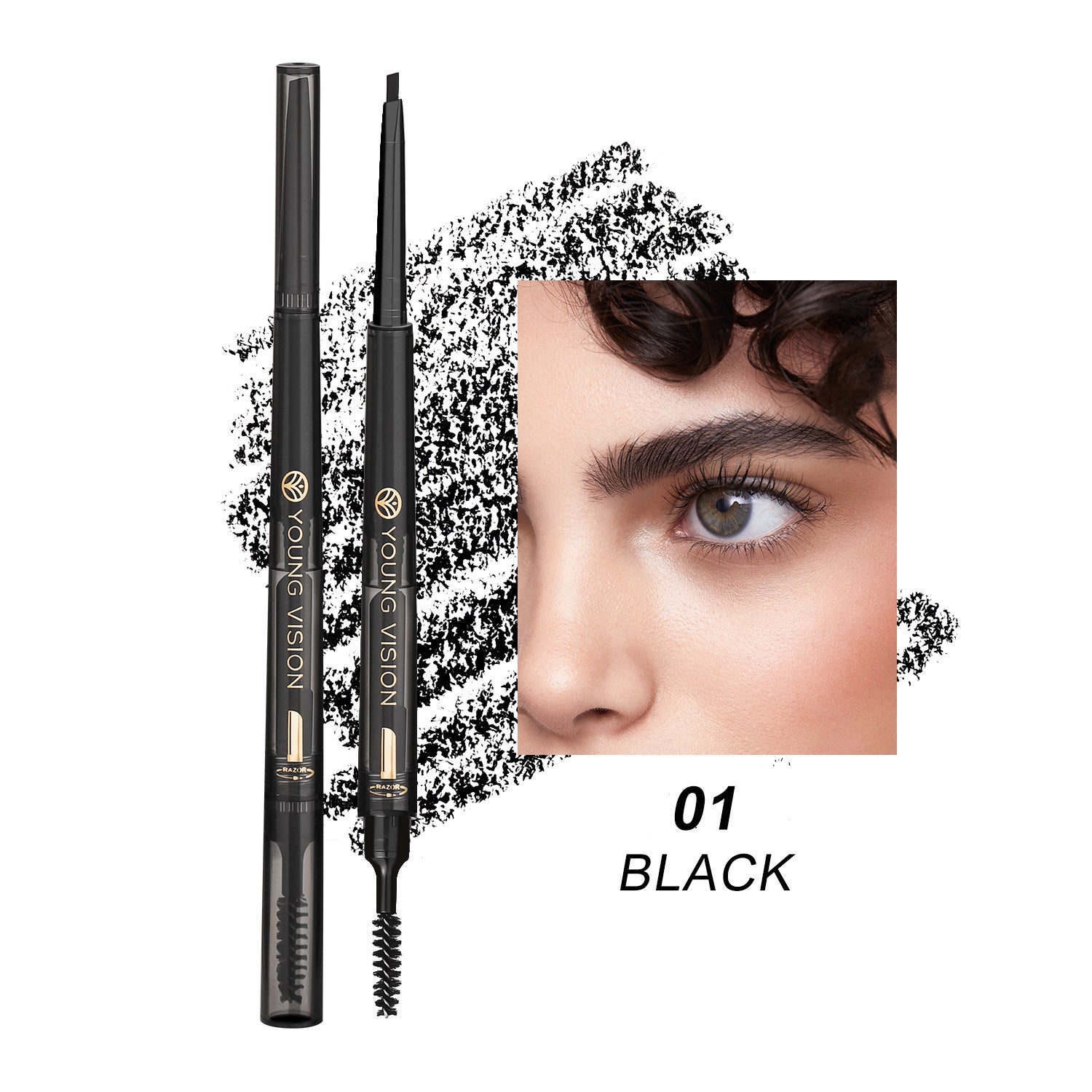 Fog Sense 3-in-1 Eyebrow Pencil – Waterproof, Smudge-Proof Eyebrow Definer with Pencil, Powder & Brush