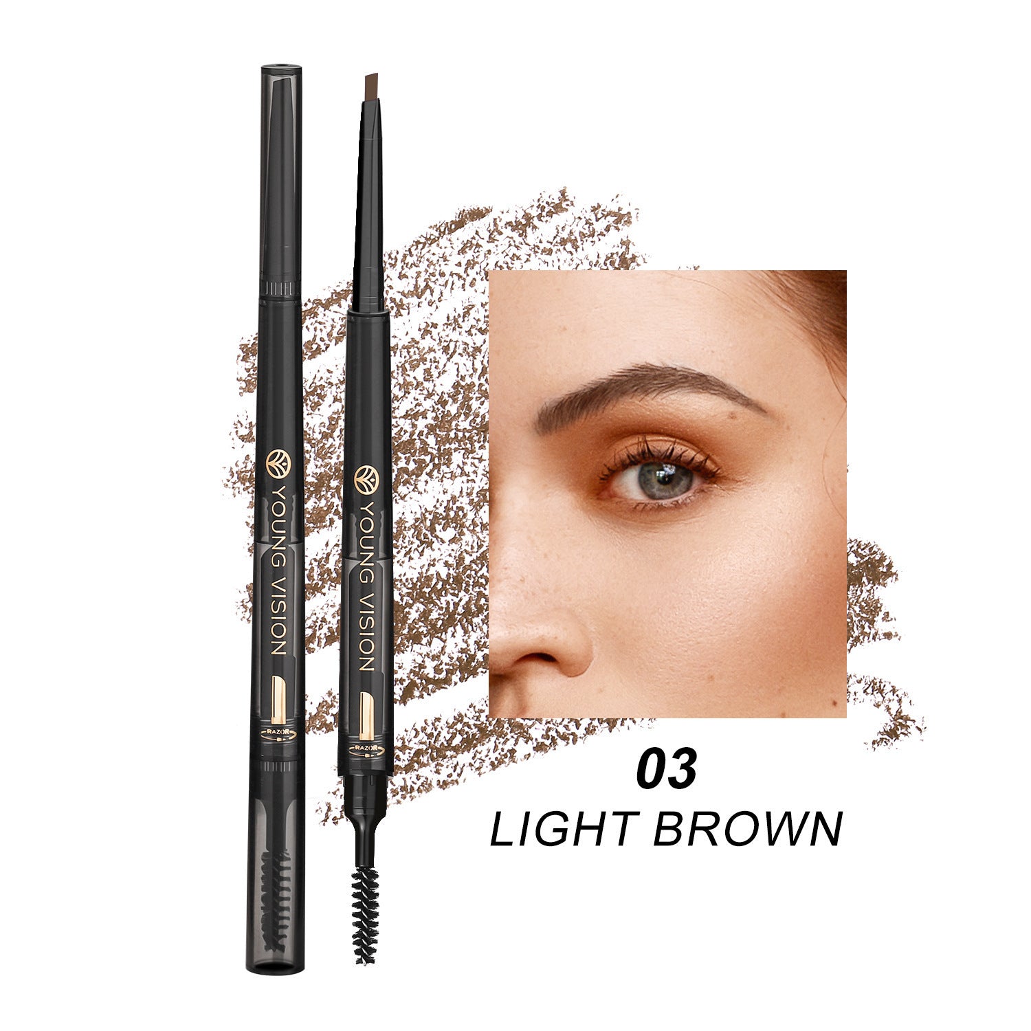 Fog Sense 3-in-1 Eyebrow Pencil – Waterproof, Smudge-Proof Eyebrow Definer with Pencil, Powder & Brush