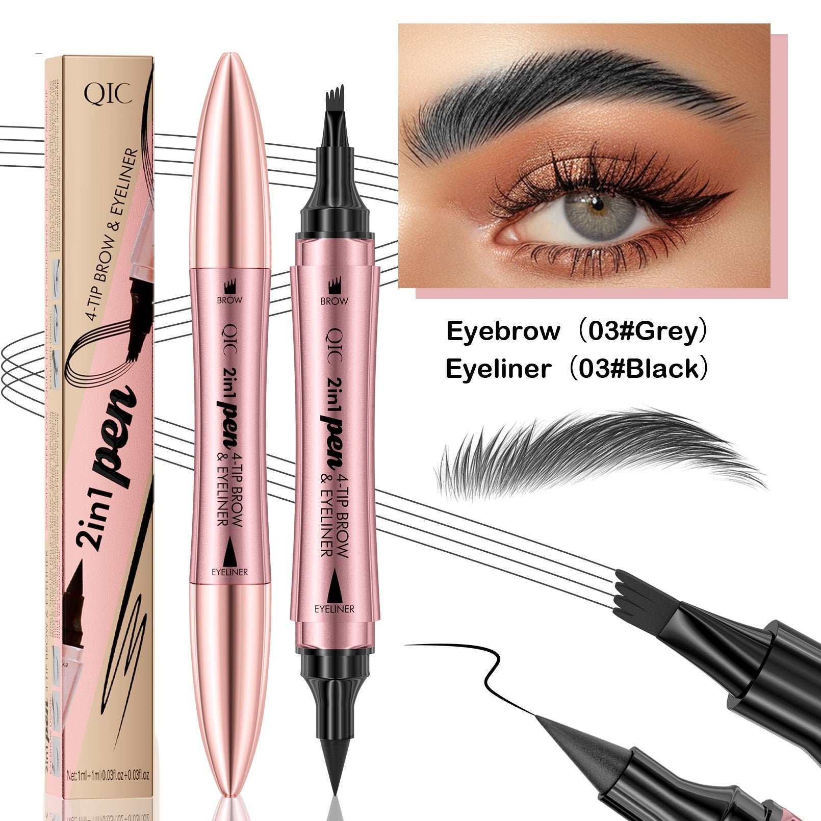 2-in-1 Eyebrow Pencil & Eyeliner – Double-Headed Four-Fork Liquid Brow Pen with Micro-Carved Tip for Natural & Defined Eye Makeup