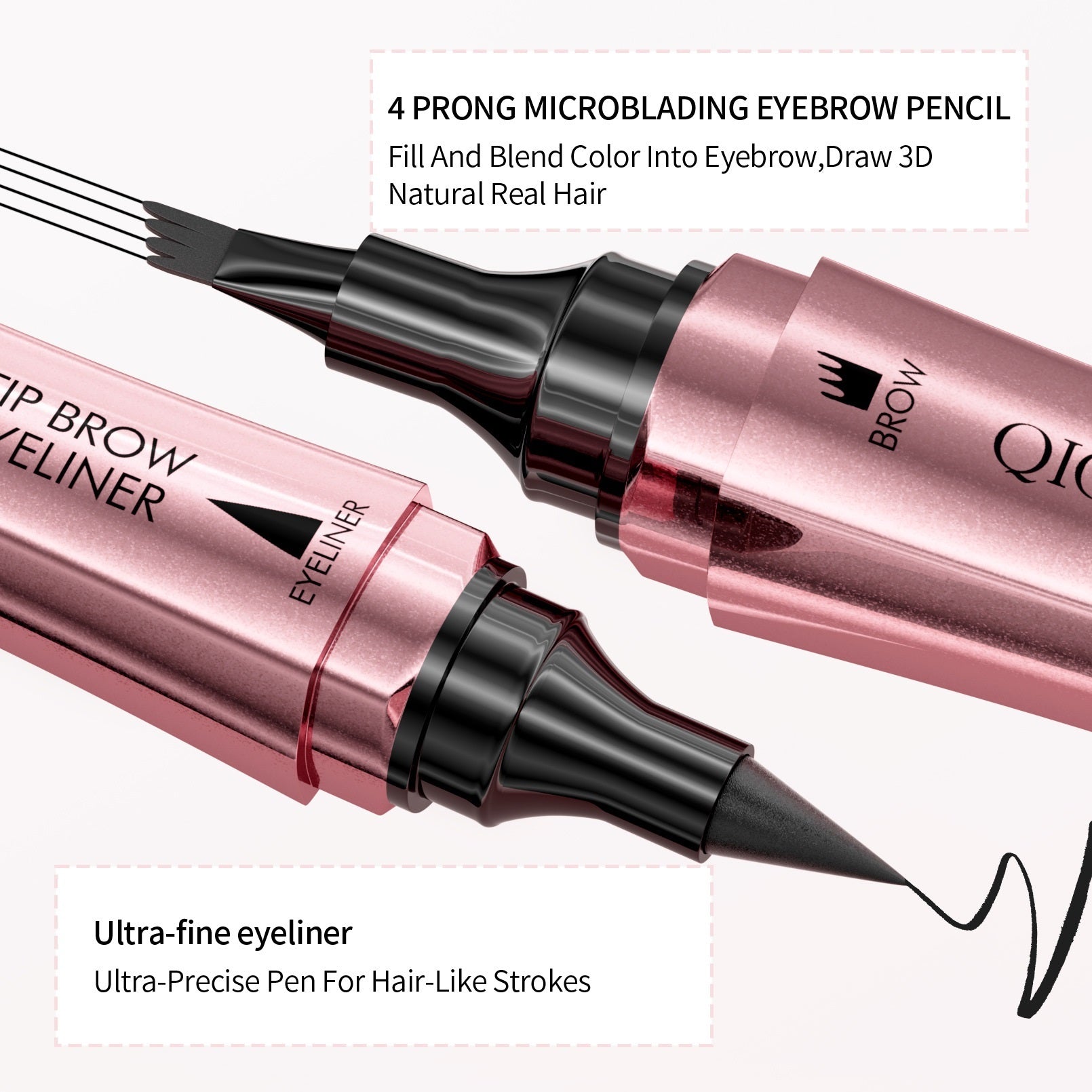 2-in-1 Eyebrow Pencil & Eyeliner – Double-Headed Four-Fork Liquid Brow Pen with Micro-Carved Tip for Natural & Defined Eye Makeup