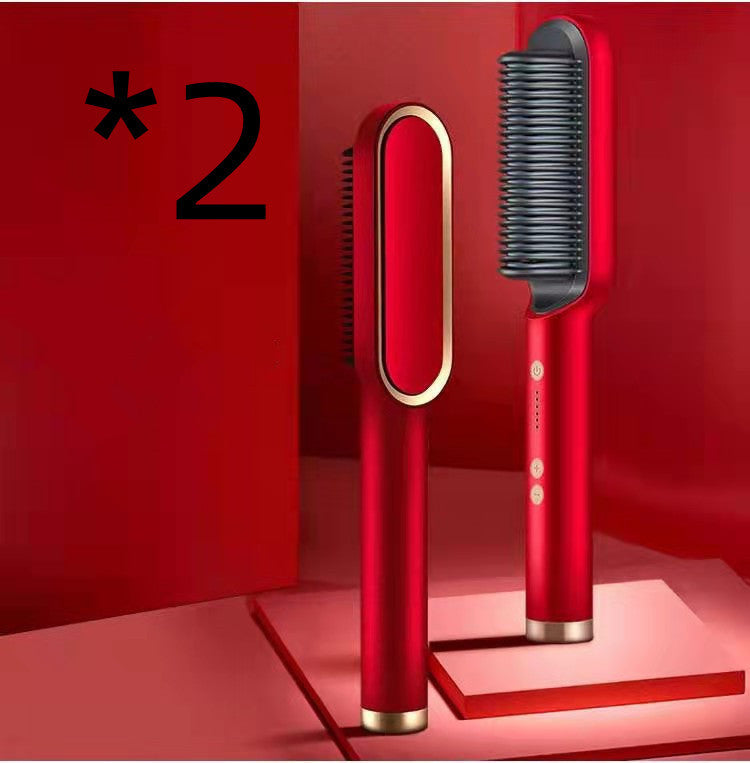 2-in-1 Hair Straightener & Curling Hot Comb – Negative Ion Electric Hair Brush for Smooth & Shiny Styling