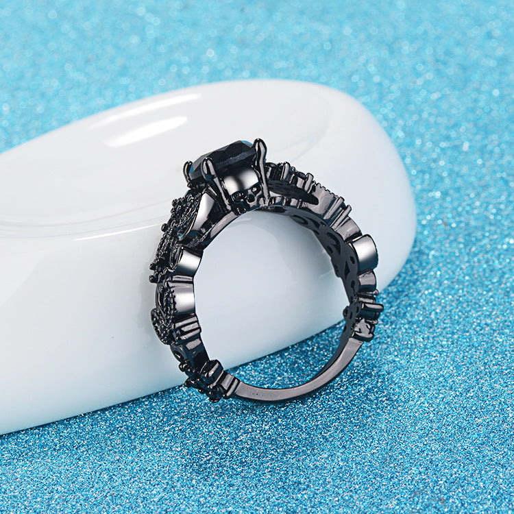 Punk Black Gold Ring – Electroplated Band with Inlaid Black Zircon Stone