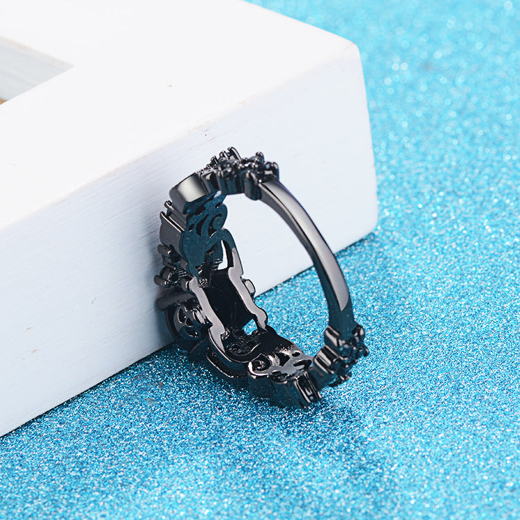 Punk Black Gold Ring – Electroplated Band with Inlaid Black Zircon Stone