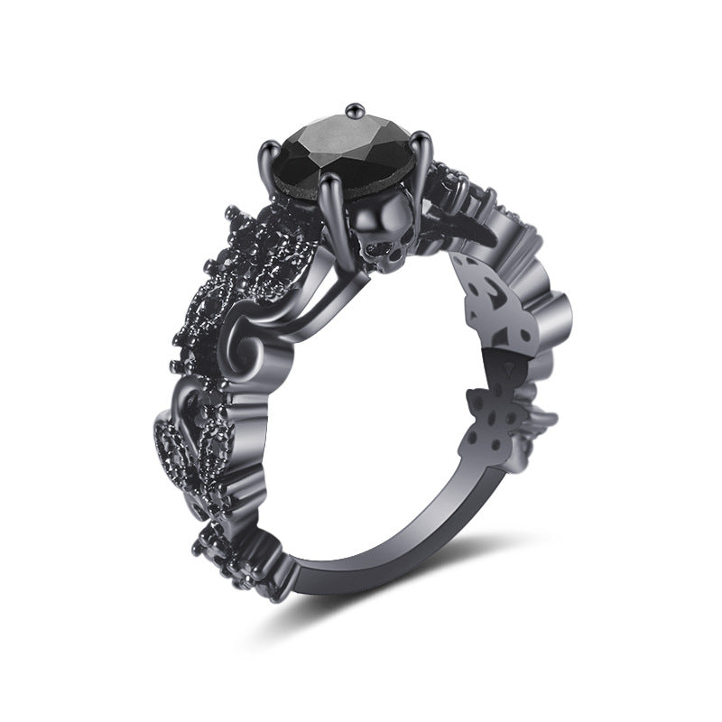 Punk Black Gold Ring – Electroplated Band with Inlaid Black Zircon Stone