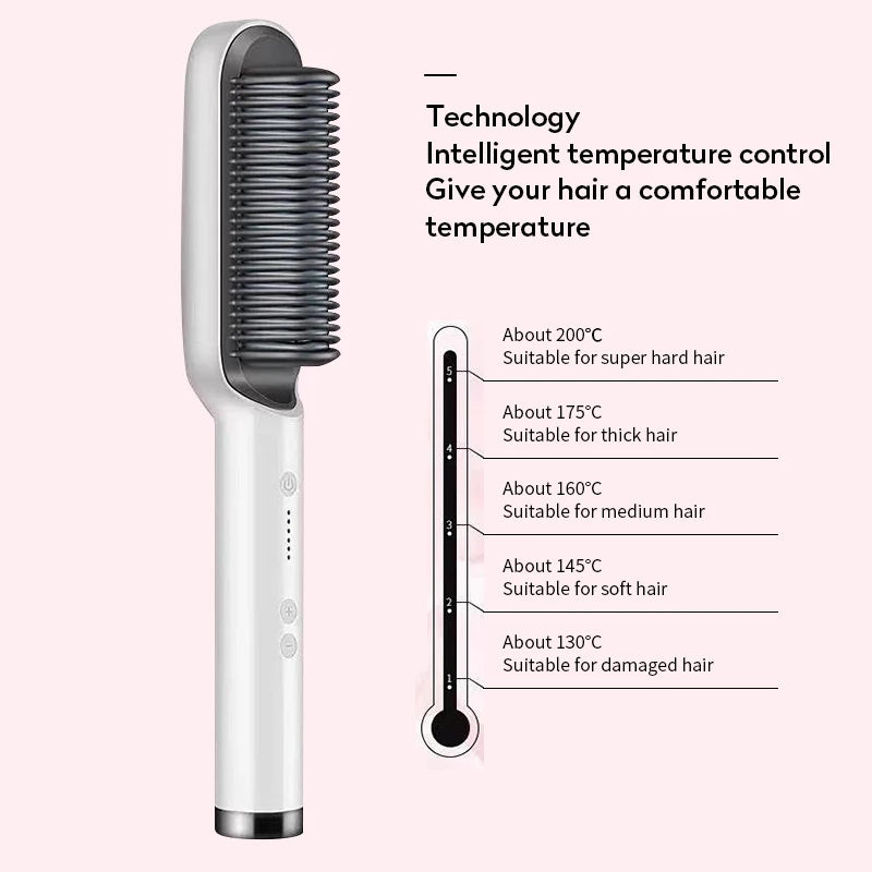 2-in-1 Hair Straightener & Curling Hot Comb – Negative Ion Electric Hair Brush for Smooth & Shiny Styling