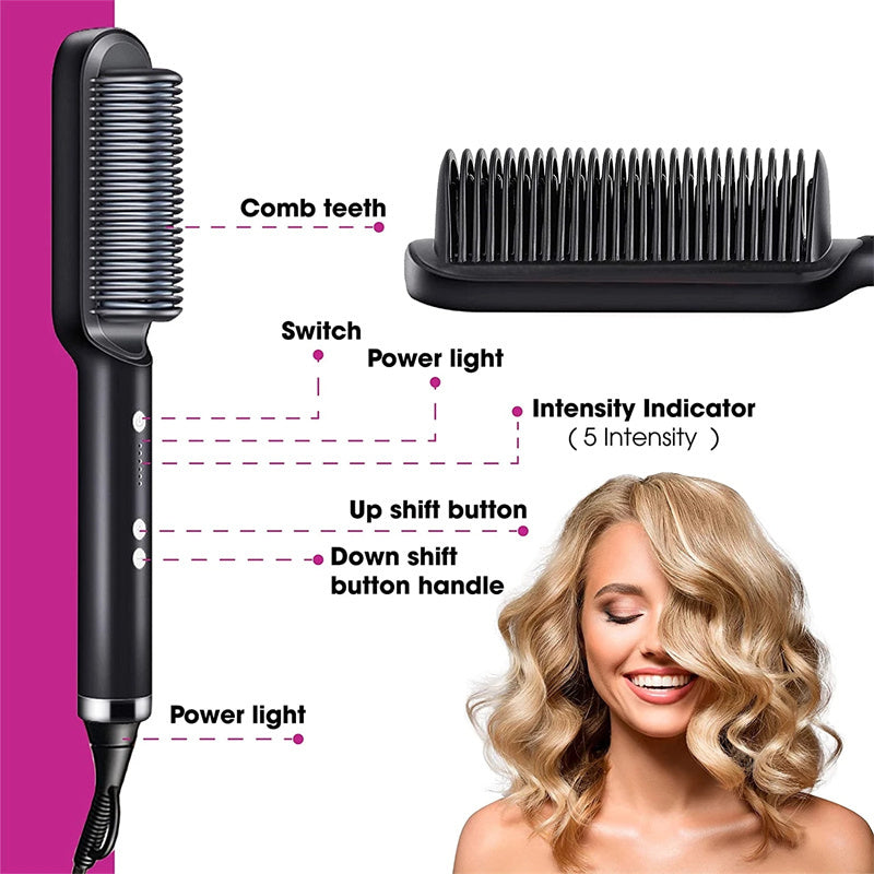 2-in-1 Hair Straightener & Curling Hot Comb – Negative Ion Electric Hair Brush for Smooth & Shiny Styling