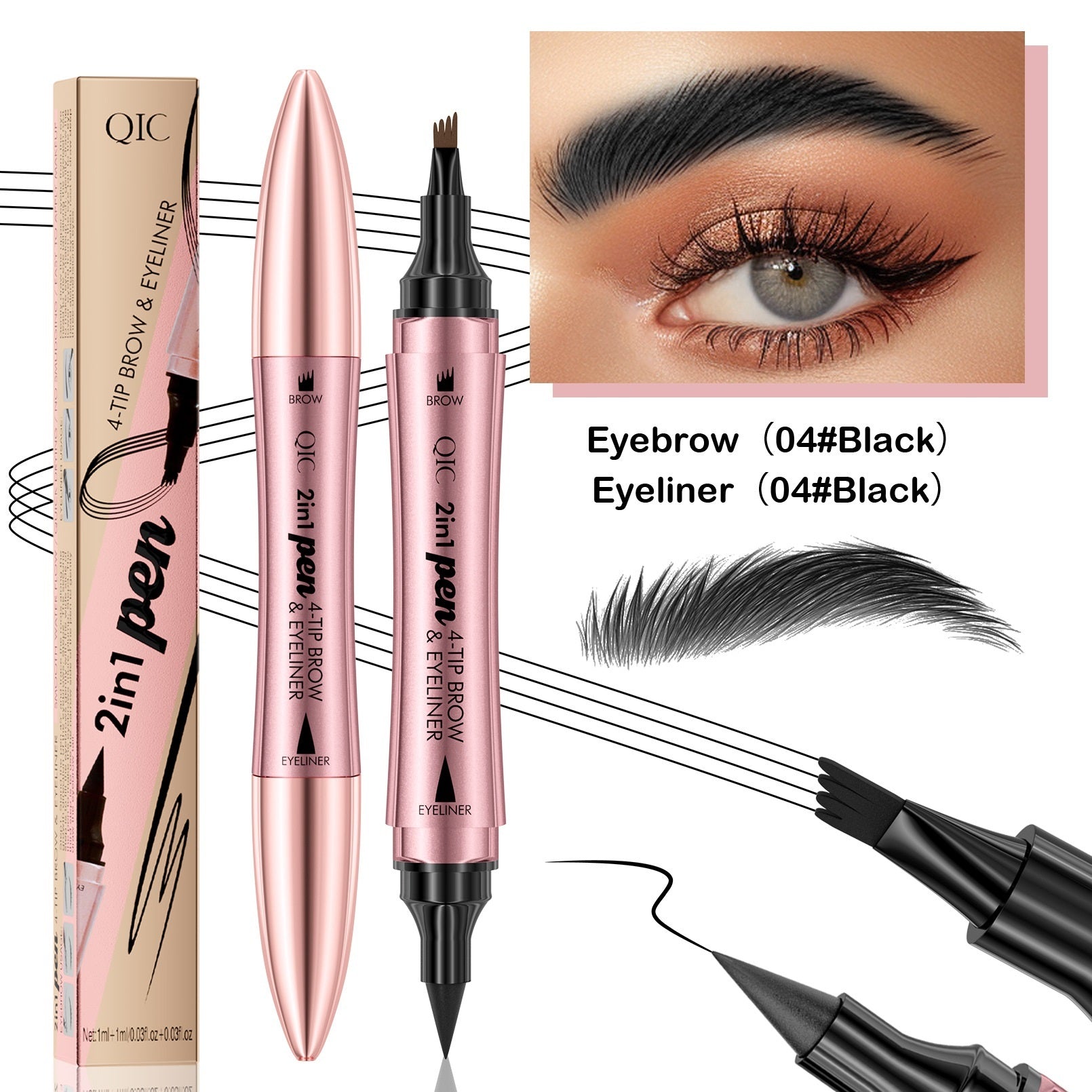 2-in-1 Eyebrow Pencil & Eyeliner – Double-Headed Four-Fork Liquid Brow Pen with Micro-Carved Tip for Natural & Defined Eye Makeup