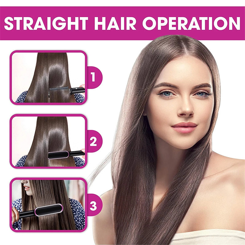 2-in-1 Hair Straightener & Curling Hot Comb – Negative Ion Electric Hair Brush for Smooth & Shiny Styling