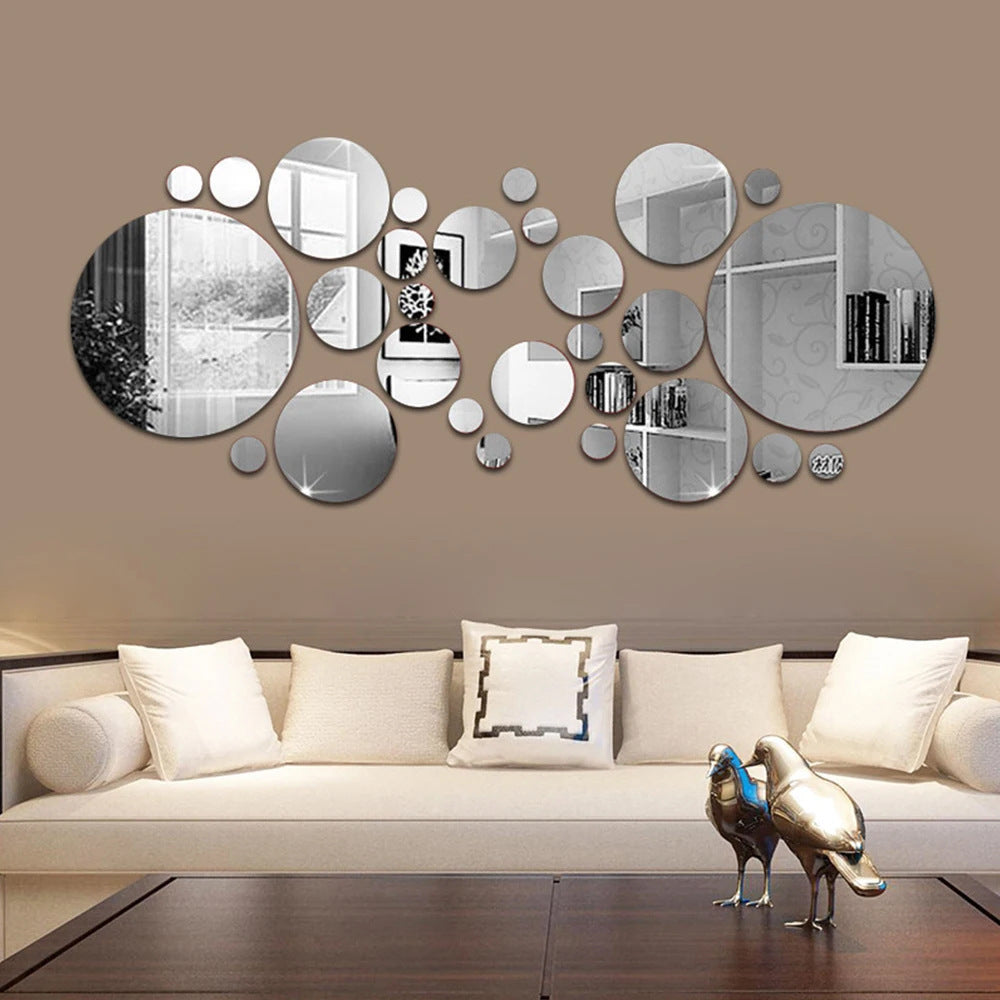 3D Acrylic Circle Mirror Wall Stickers – Big & Small Decorative Home Wall Art