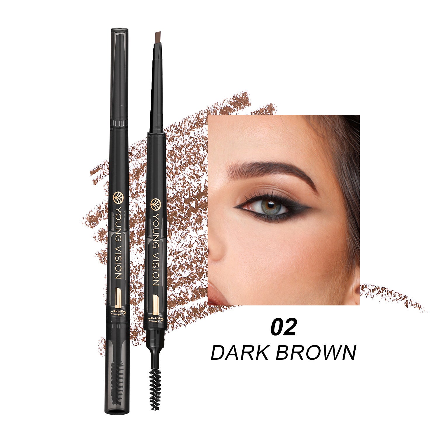 Fog Sense 3-in-1 Eyebrow Pencil – Waterproof, Smudge-Proof Eyebrow Definer with Pencil, Powder & Brush